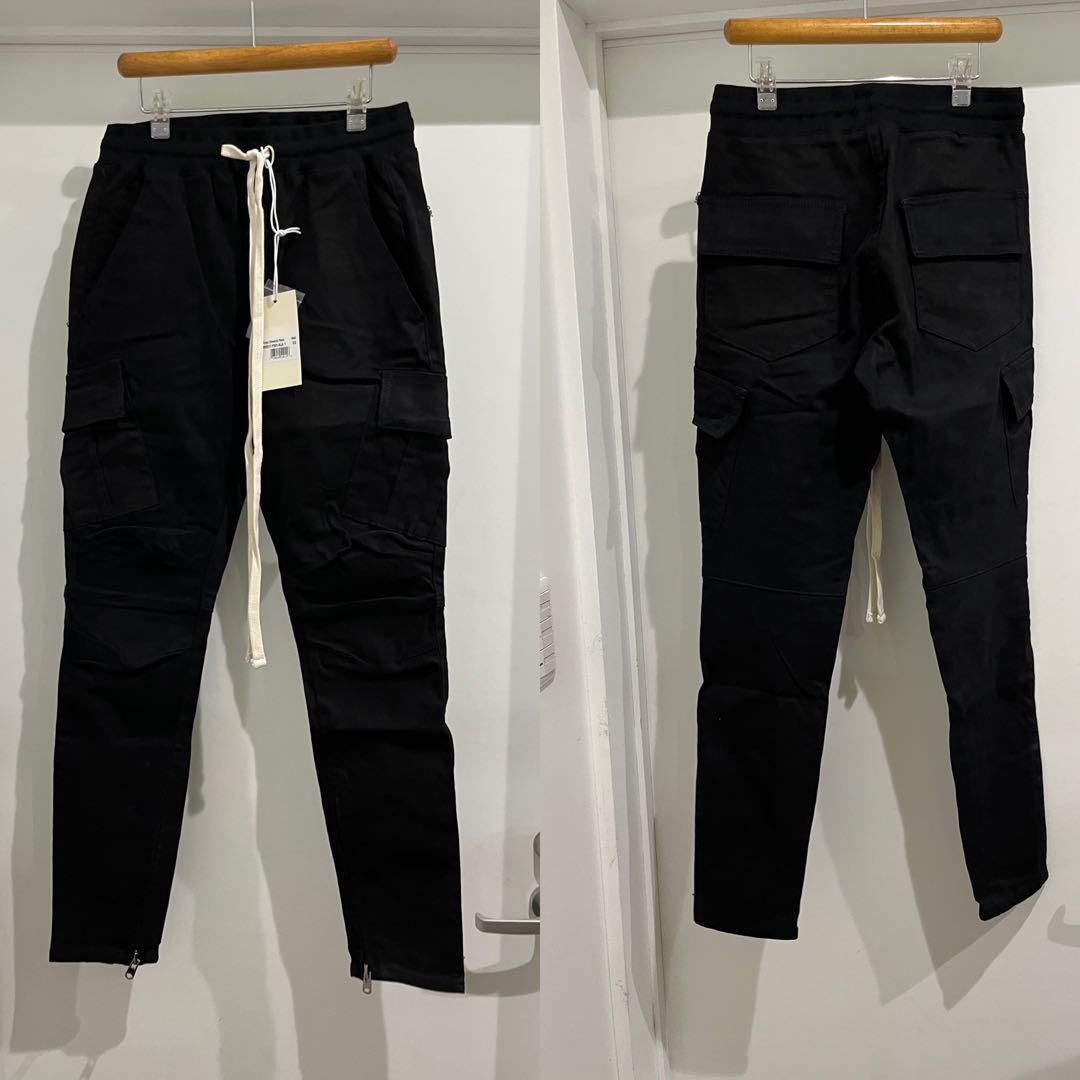 一番人気最小サイズXS mnmlロング紐カーゴストレッチジッパーパンツBLACK