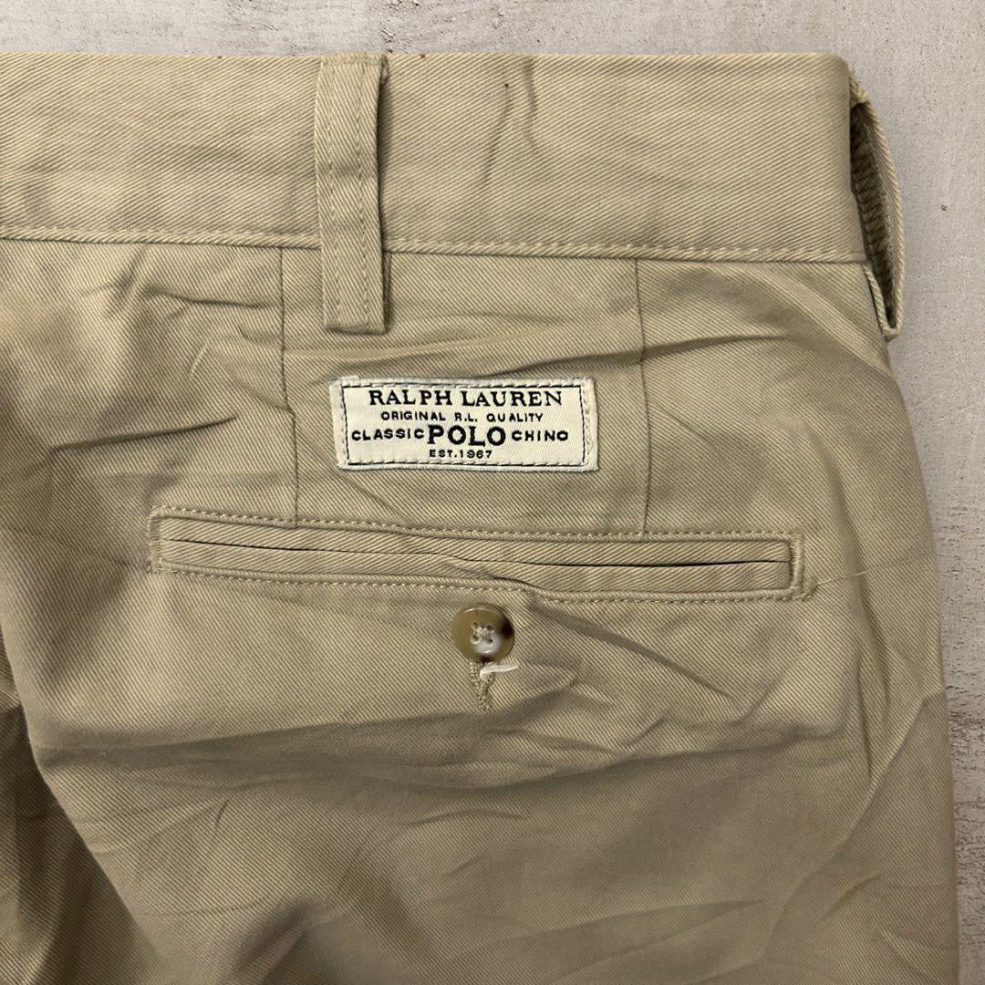 定番ラルフローレンポロチノノータックチノパンツベージュCLASSIC FIT古着
