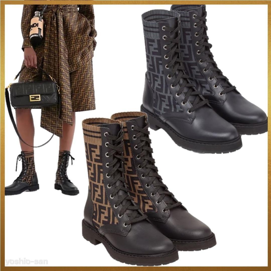 15万 現行品☆美品☆FENDI ブーツ 36/23cm ズッカ レザー ニット 15万 現行品☆美品☆FENDI ブーツ 36/23cm ズッカ レザー ニット