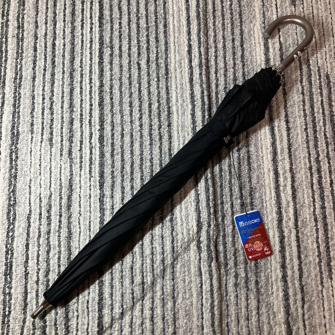 【未使用品】ランバンコレクション 花柄レース 晴雨兼用 ショート傘 ブラック