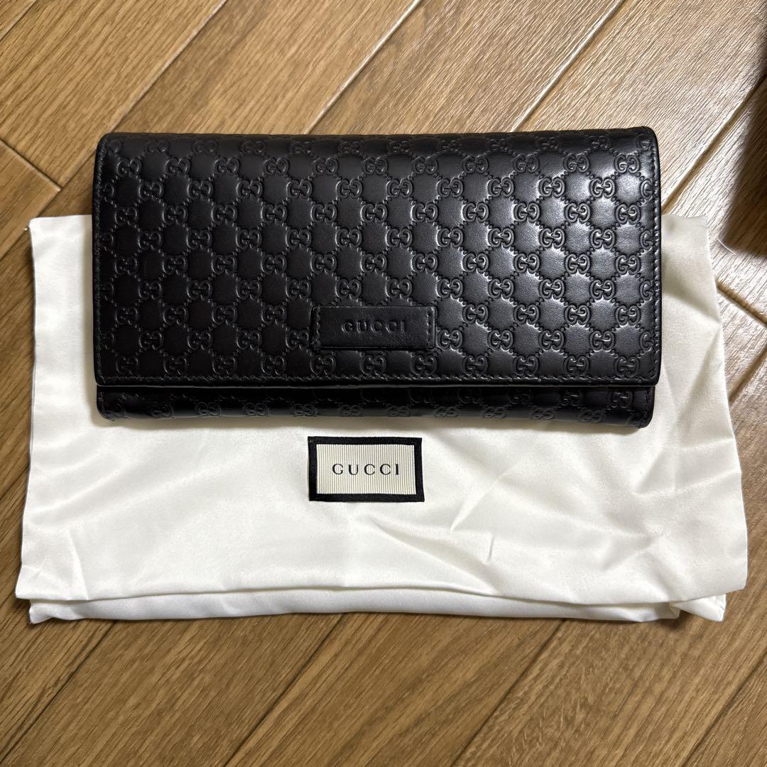 GUCCI グッチ マイクロシマ　レザー長財布　外箱付　449396BMJ1G