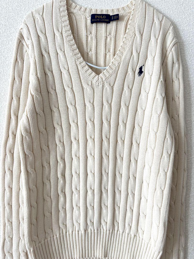 美品　ポロラルフローレン　ニット　セーター　ケーブル編み　ホワイト