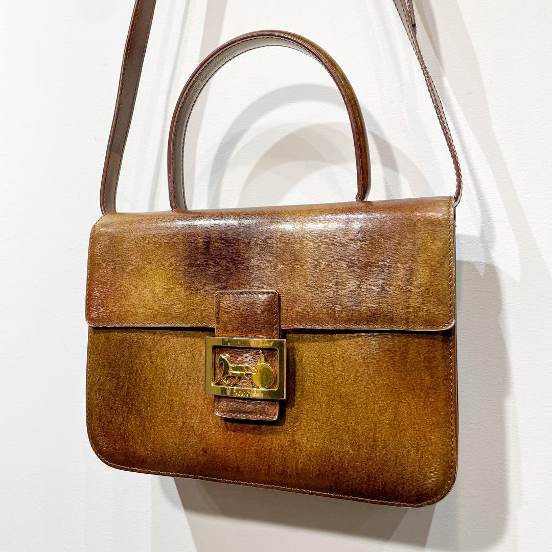 Vintage CELINE ホースキャリッジ ミュージアムカーフ バッグ 激安大 ...