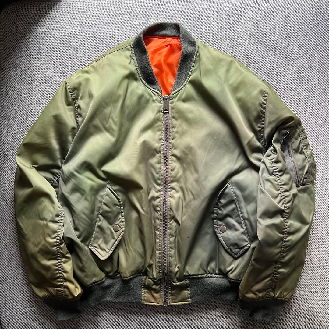 90 s MA-1 フライトジャケット カーキ 太アームL・ALPHA INDUSTRIES