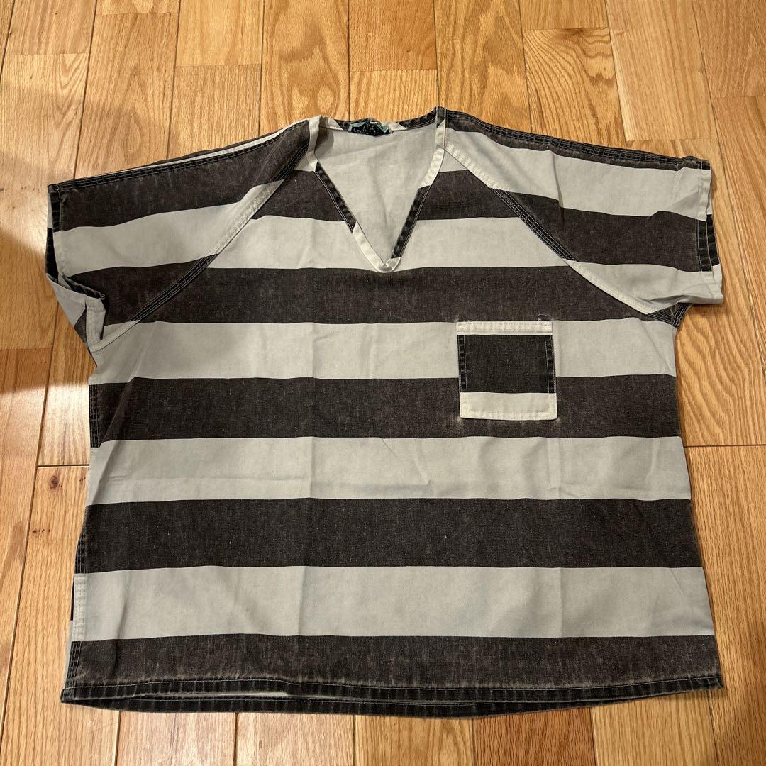 80s ビンテージプリズナー　prisoner 囚人服　黒ボーダーシャツ２