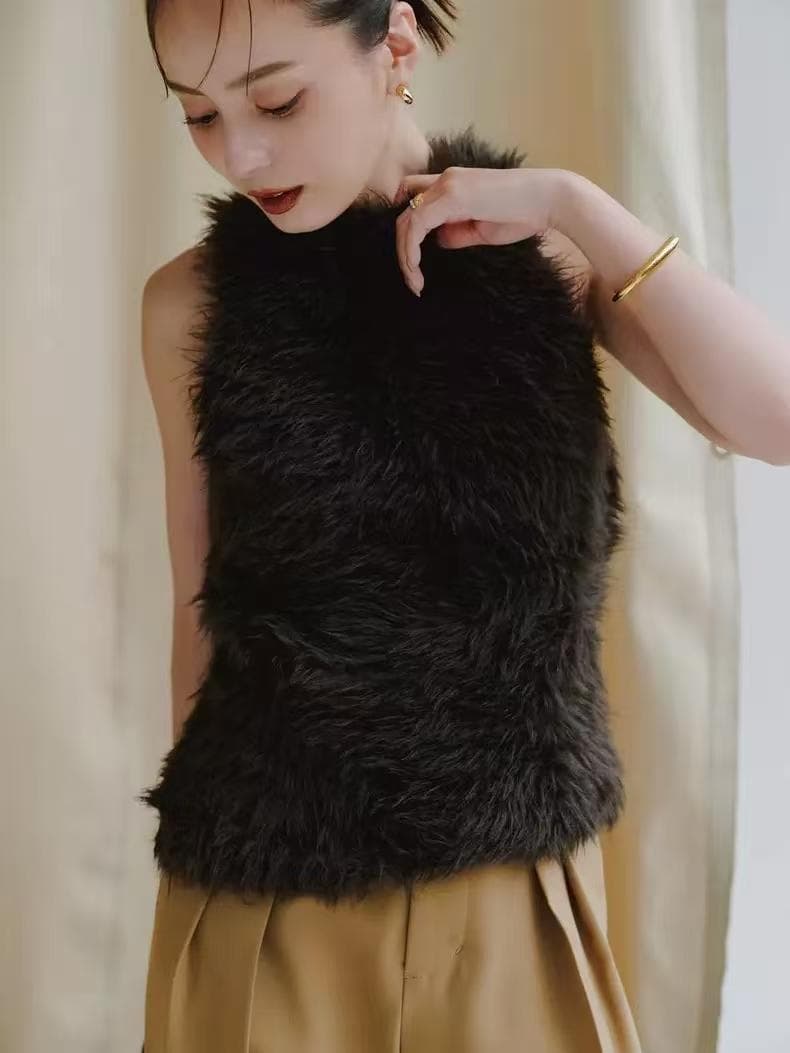 anuans ファーライクノースリーブニットトップス 3色