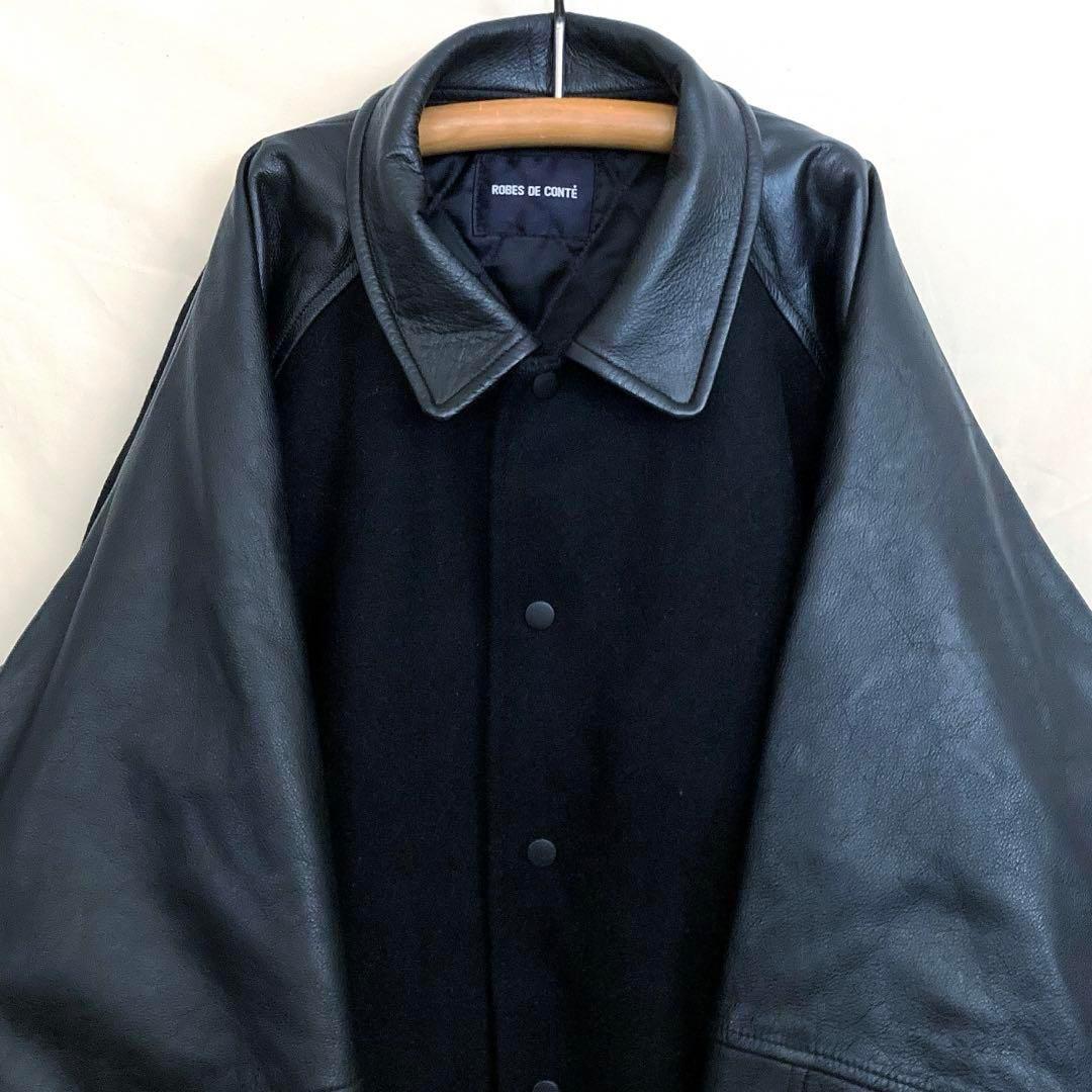 ヴィンテージ 90s 両面刺繍 ブラック 袖革 オーバーサイズ スタジャン 90s ゆるダボ オーバーサイズ 袖革スタジャン バック刺繍 ユニ