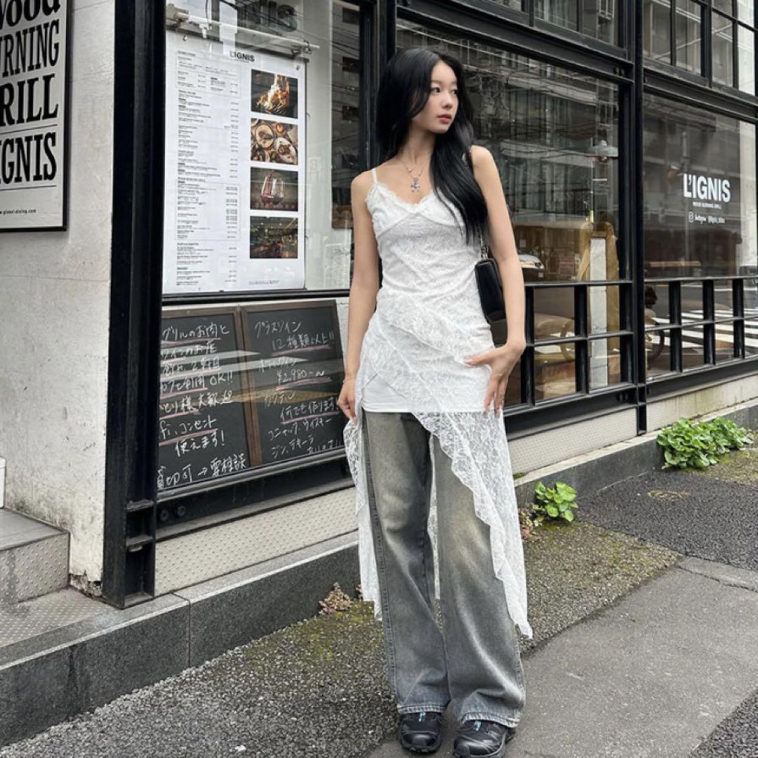《完売品》TRIFLEアシンメトリーレースキャミワンピース　白 ホワイト 新品M