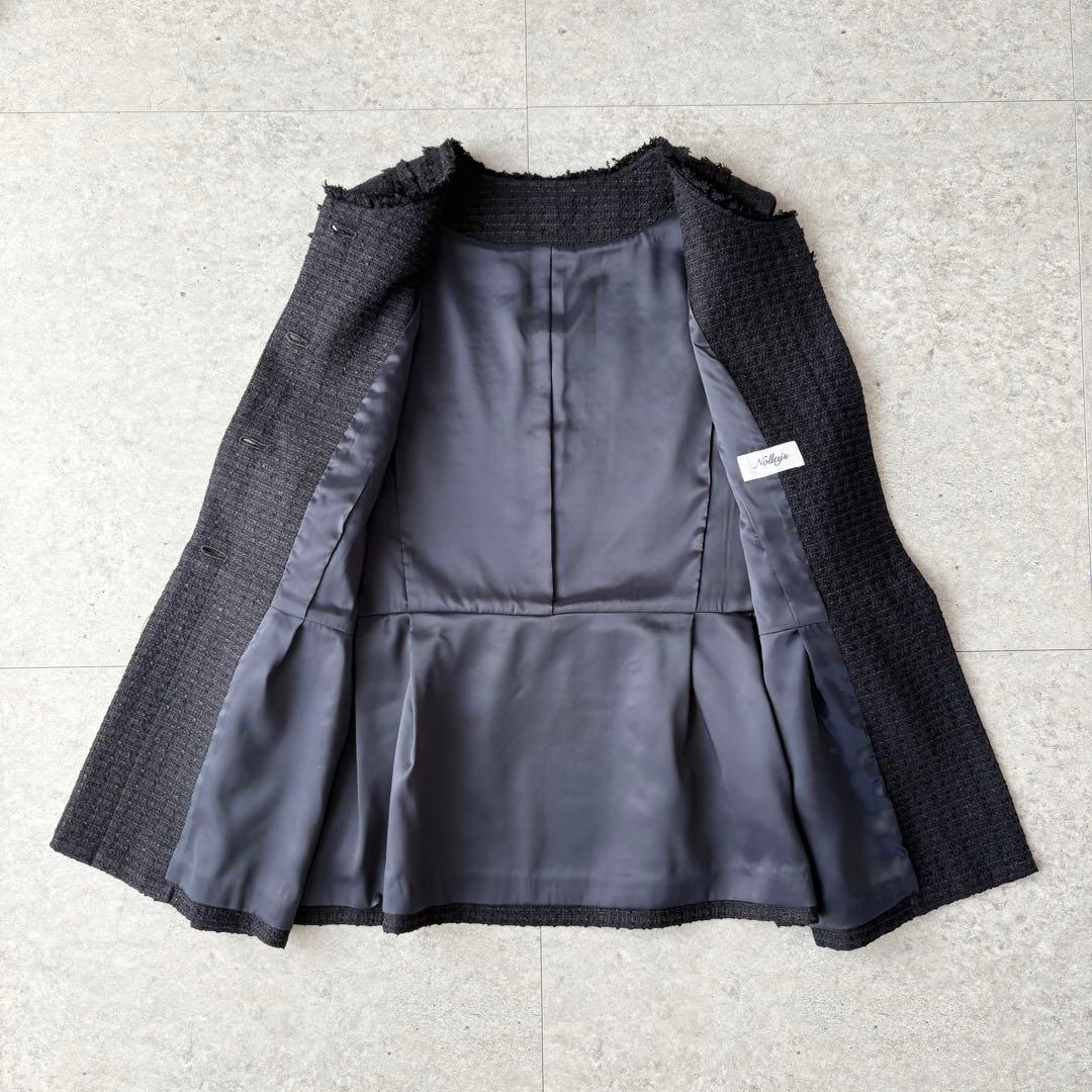 NOLLEY'S ノーリーズ ツイードノーカラージレ パールボタン ペプラム NOLLEY'S ノーリーズ ツイードノーカラージレ パールボタン ペプラム