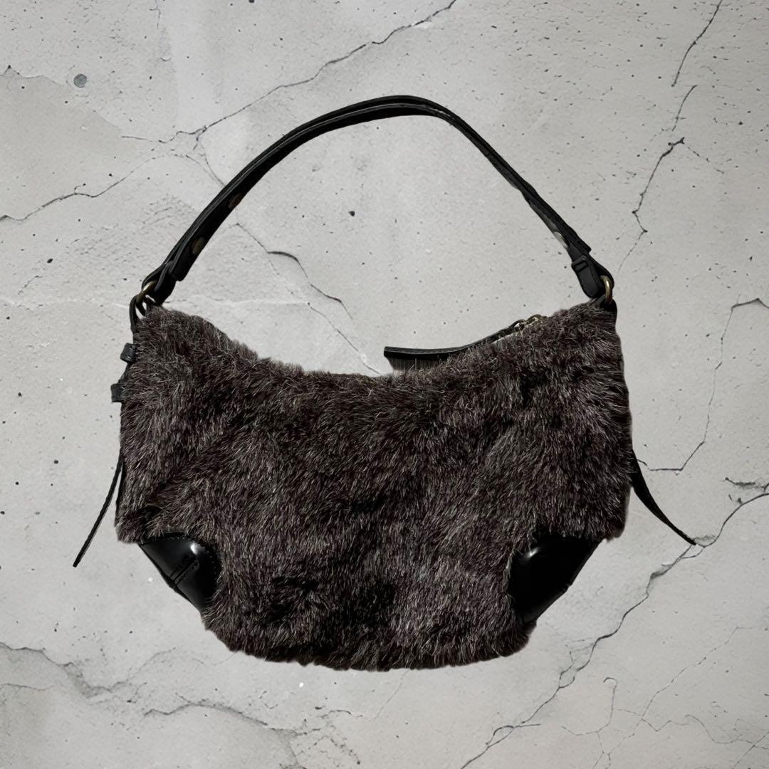 y2k grunge fur one shoulder hand bag