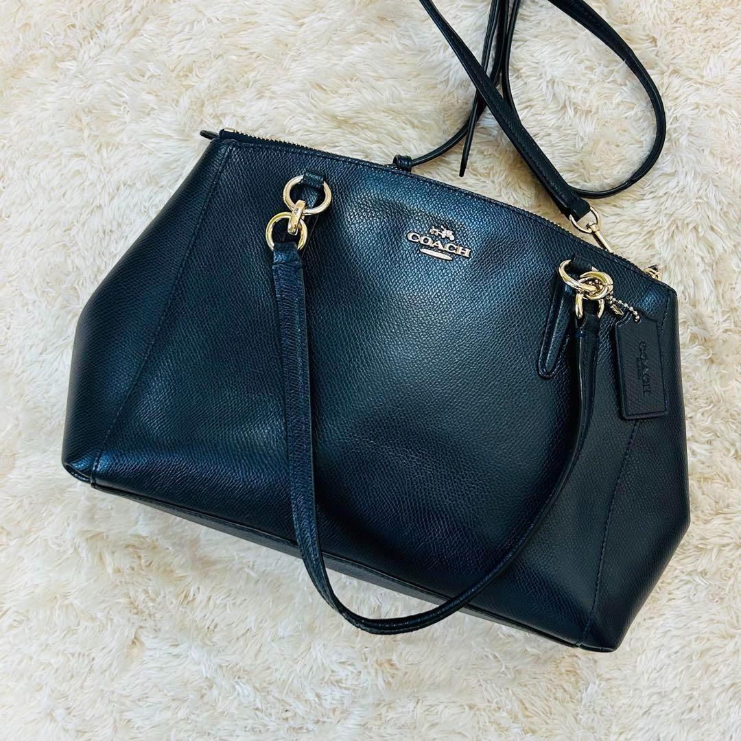 美品 コーチ 2way ショルダーバッグ クリスティー レザー ネイビー 金具