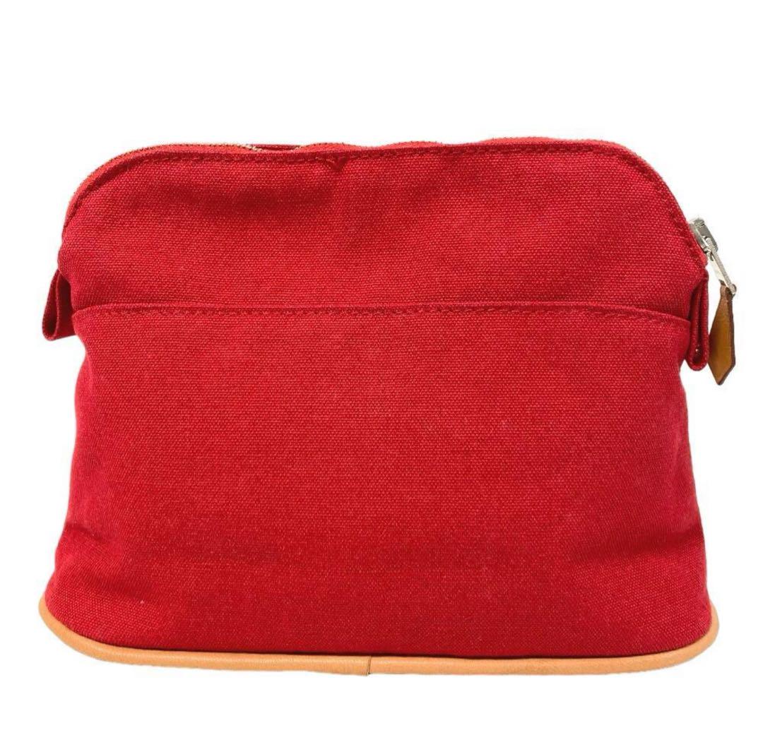 HERMES レッド キャンバスポーチ