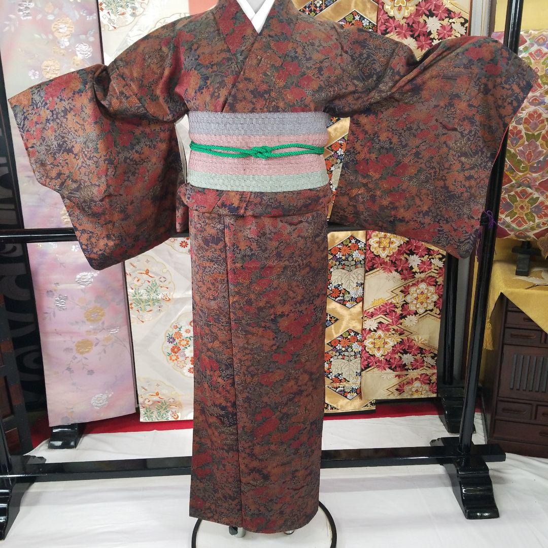 zzz075 小紋 お色が素敵 正絹 ちりめん 帯で楽しめる雰囲気です