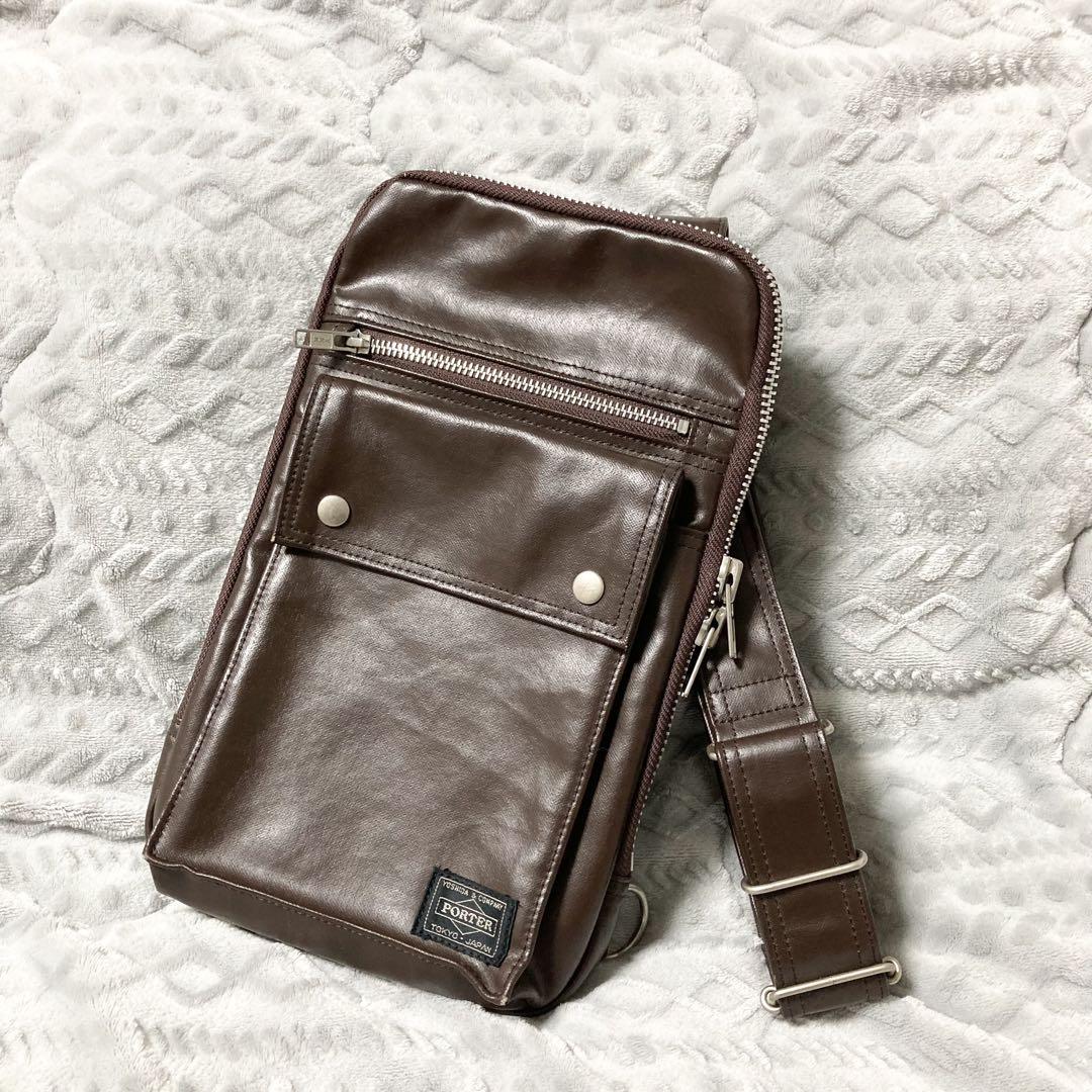 PORTER*フリースタイル スリングショルダーバッグ ブラウン