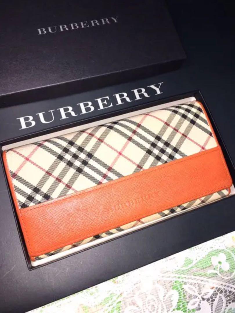 ほぼ未使用　日本製　Burberry 財布　がま口　バーバリー　長財布　オレンジ