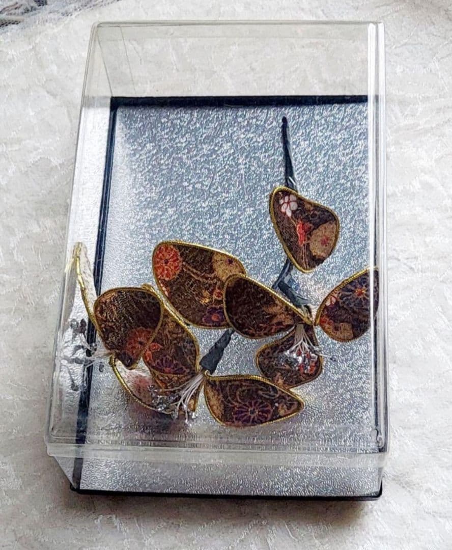 和柄　花形状簪　茶系色