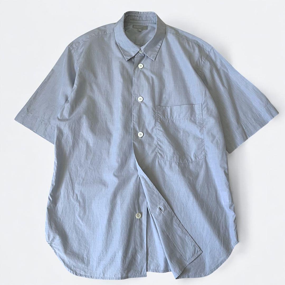 美品 マーガレットハウエル 23SS コットン 半袖シャツ ブルー