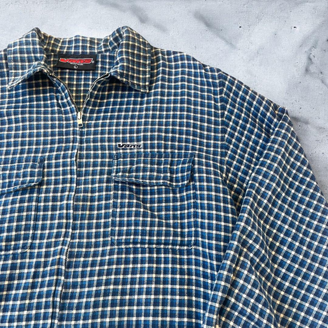 90s old vansオールドバンズ フルジップ チェック 長袖シャツ 古着L