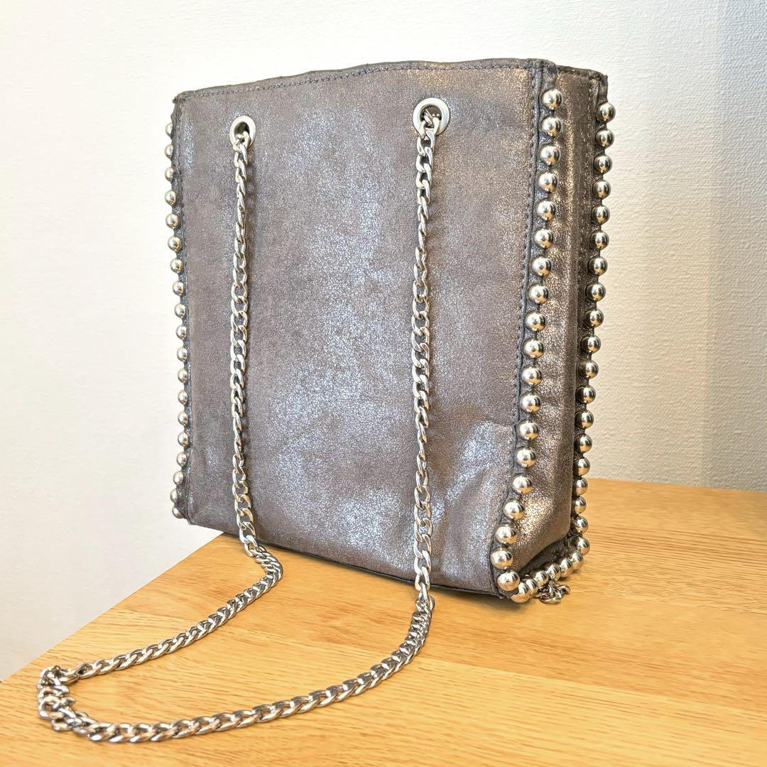 ZARA ザラ チェーン ショルダーバッグ ラメ グレー - メルカリ