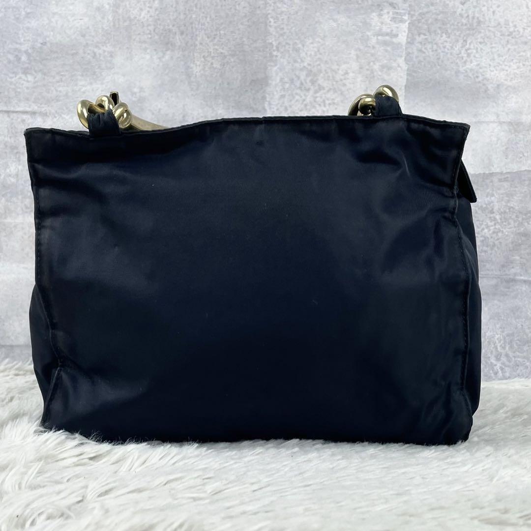 美品 PRADA ナイロン トートバッグ 3角プレート メタルハンドル 紺 美品 PRADA ナイロン トートバッグ 3角プレート メタルハンドル