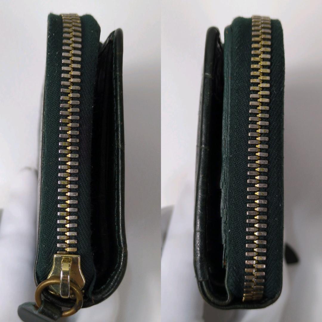 イルビゾンテ　ラウンドジップ　ファスナー　財布　グリーン　クロコ　ゴールド