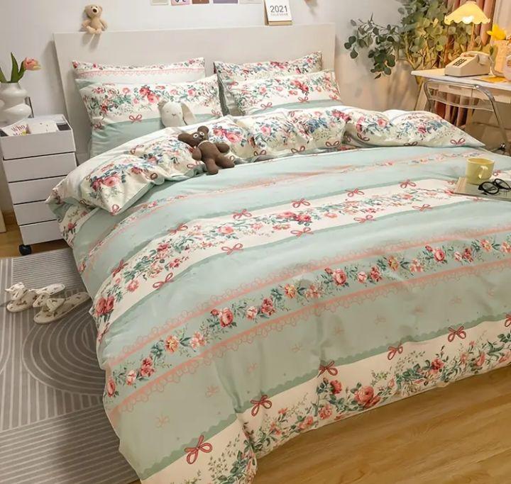 新品★花柄薔薇ローズリボンリバーシブルプリント生地 綿100%シングル布団カバー