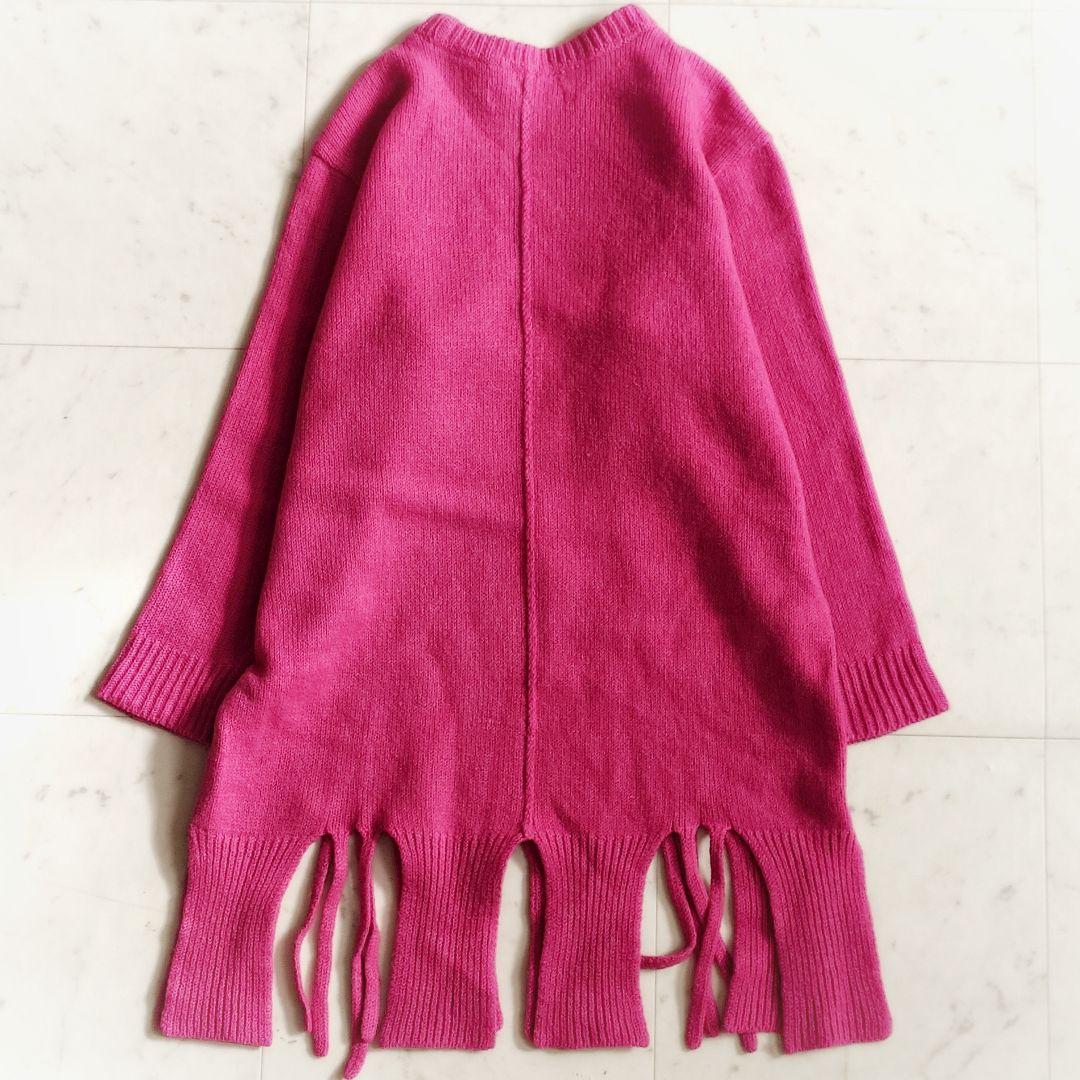 美品✨マラミュート malamute フリンジデザインウールロングニット ピンク 美品✨マラミュート malamute フリンジデザインウールロングニット ピンク