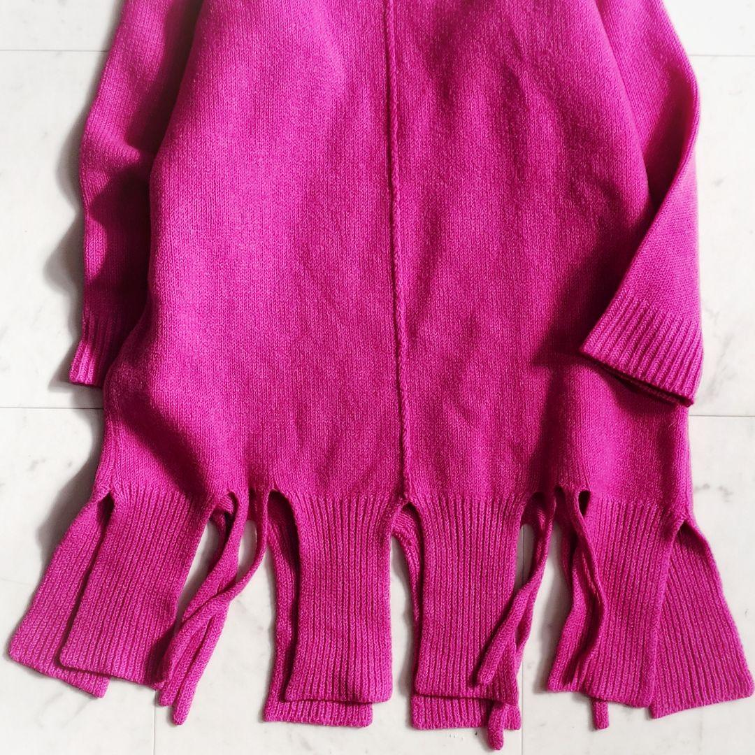 美品✨マラミュート malamute フリンジデザインウールロングニット ピンク 美品✨マラミュート malamute フリンジデザインウールロングニット ピンク
