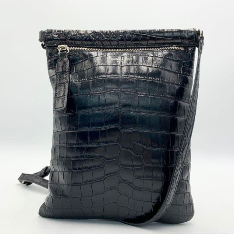 美品 サンローラン クロコエンボス レザーサコッシュ ブラック 斜め掛け 美品 サンローラン クロコエンボス レザーサコッシュ ブラック