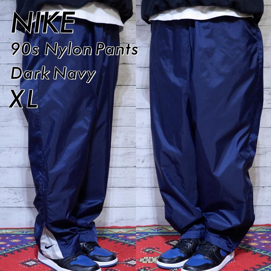 美品 XL 90s 白タグ NIKE ナイキ スウッシュ刺繡ロゴ ナイロンパンツ