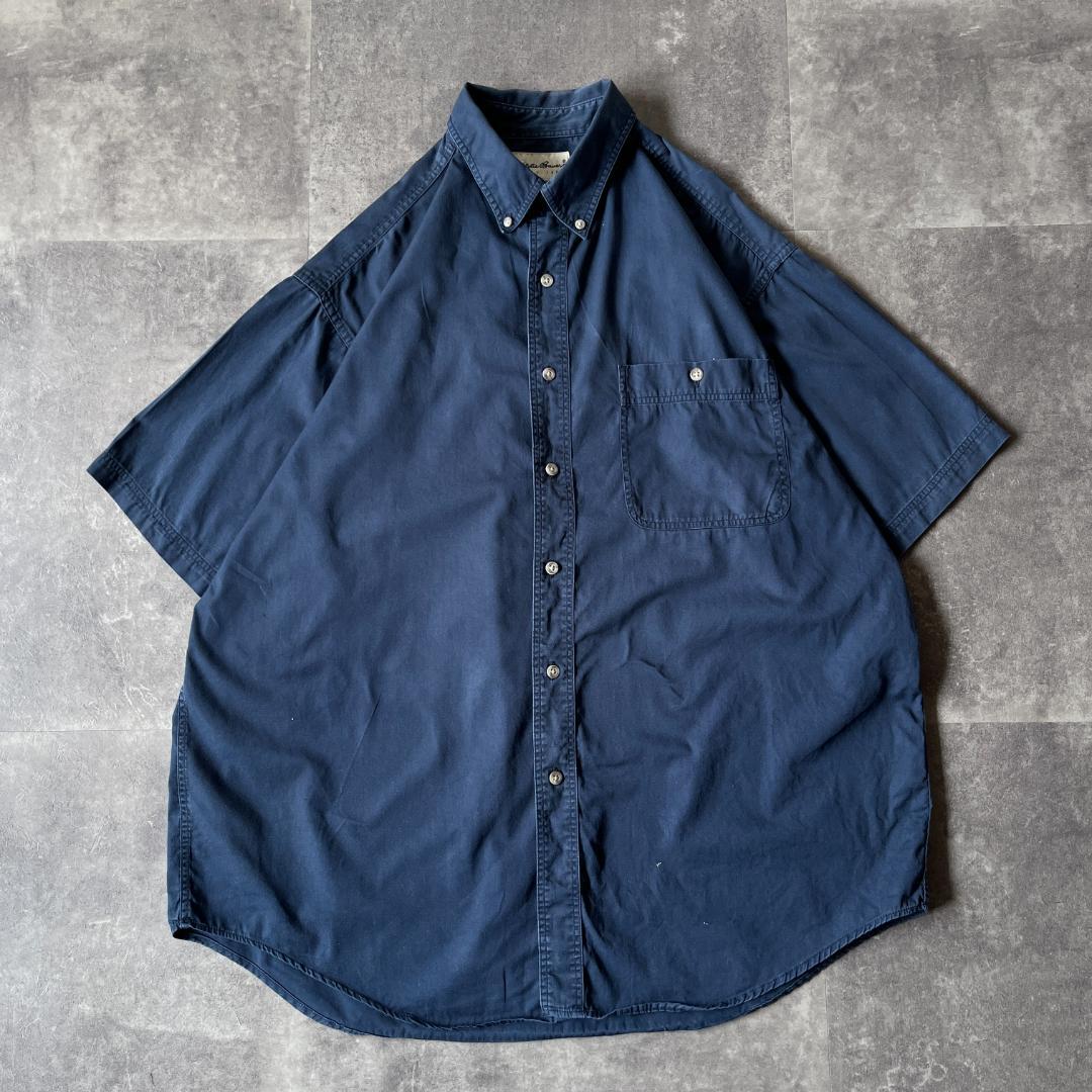 90-00s Eddie Bauer BDシャツ 無地 XXL相当 紺 A253