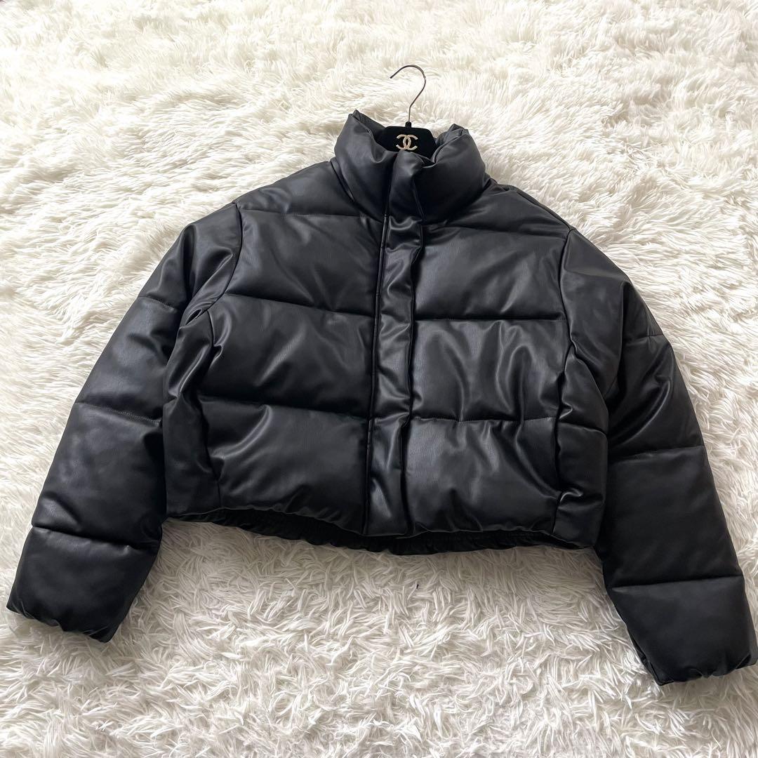 【美品】ZARA ヌプシ型 フェイクレザー 中綿 ジャケット ショート L 美品ZARA ヌプシ型フェイクレザー中綿ジャケットショート