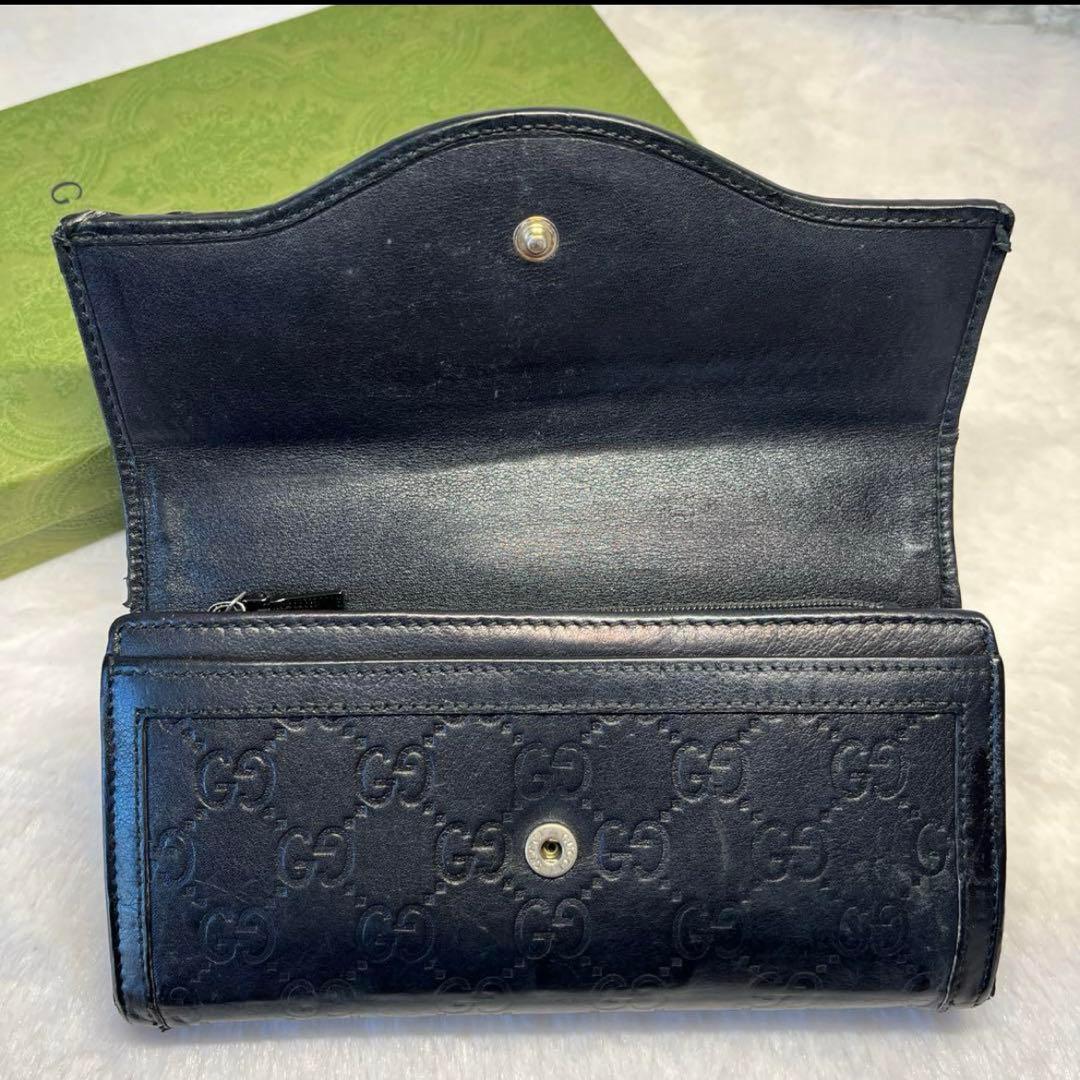 GUCCI シマレザー　長財布 ブラウン　インターロッキングGG
