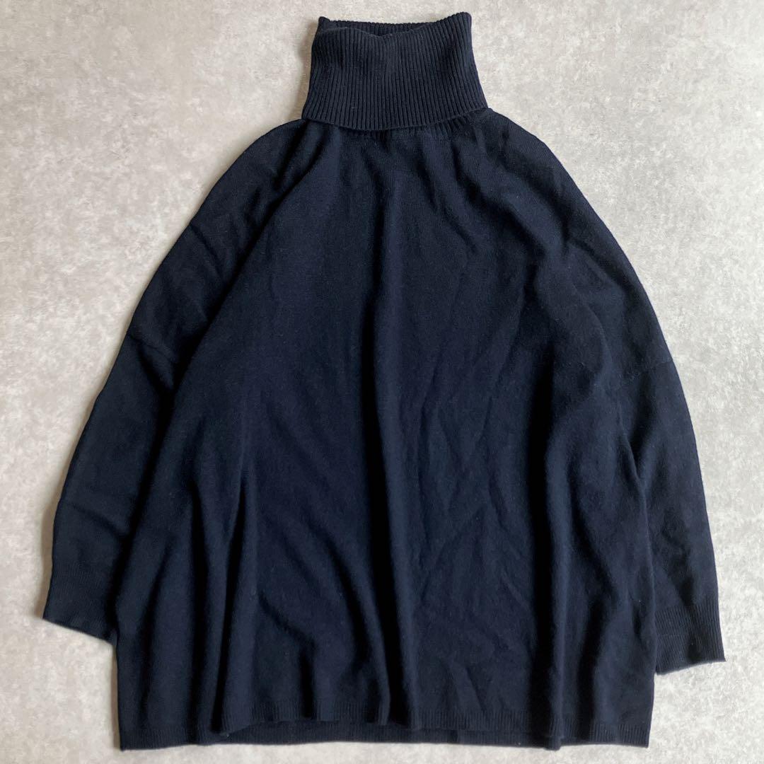 美品✳︎ザシンゾーン タートルネックドルマンニット ネイビー チュニック丈