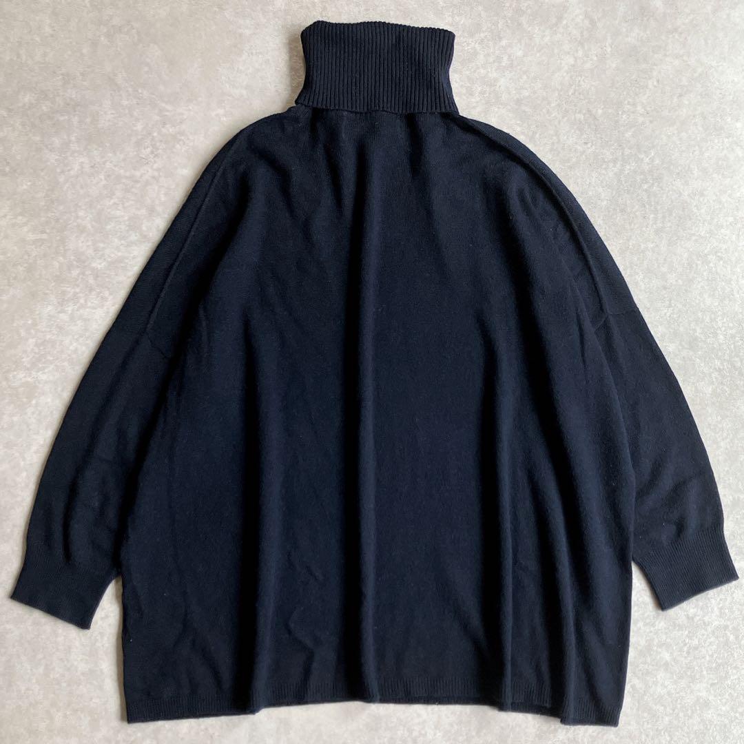 美品✳︎ザシンゾーン タートルネックドルマンニット ネイビー チュニック丈