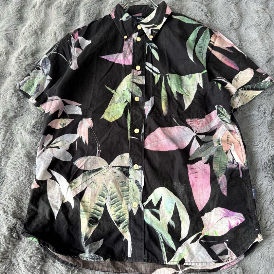 Paul Smith Jeans 半袖シャツ M 総柄 ボタニカル ブラック 黒