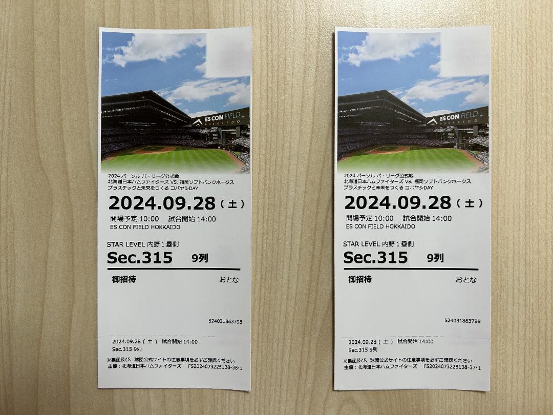エスコンフィールド　日本ハムファイターズ観戦チケット