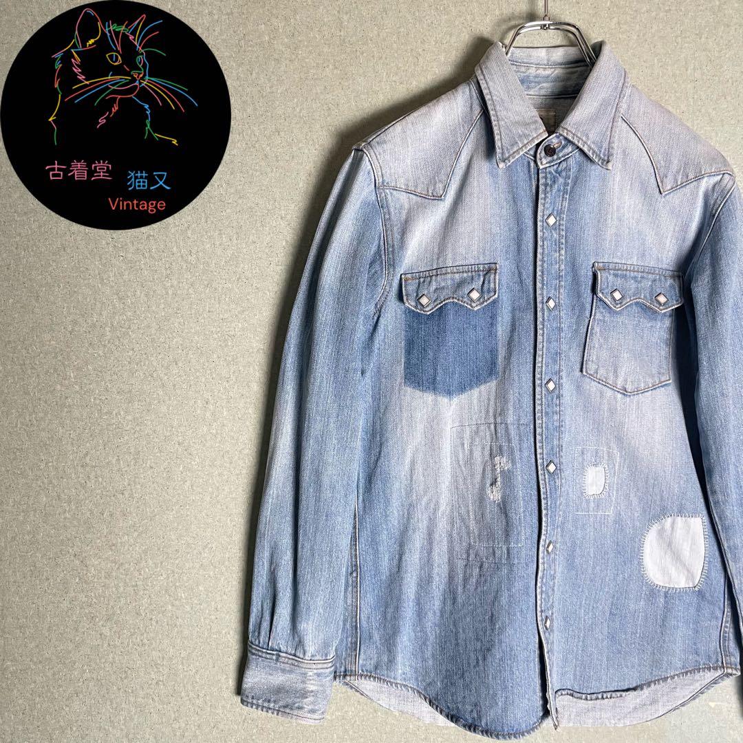 リメイク風 デニムジャケット　デニムシャツ　オシャレスナップボタン　M