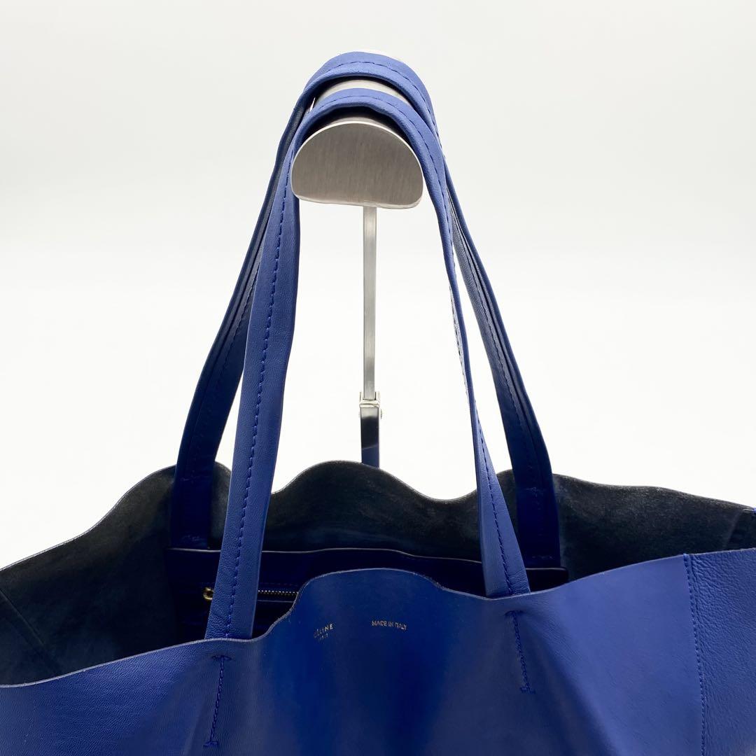 CELINE トートバッグ ホリゾンタルカバ ブルー×ブラウン レザー