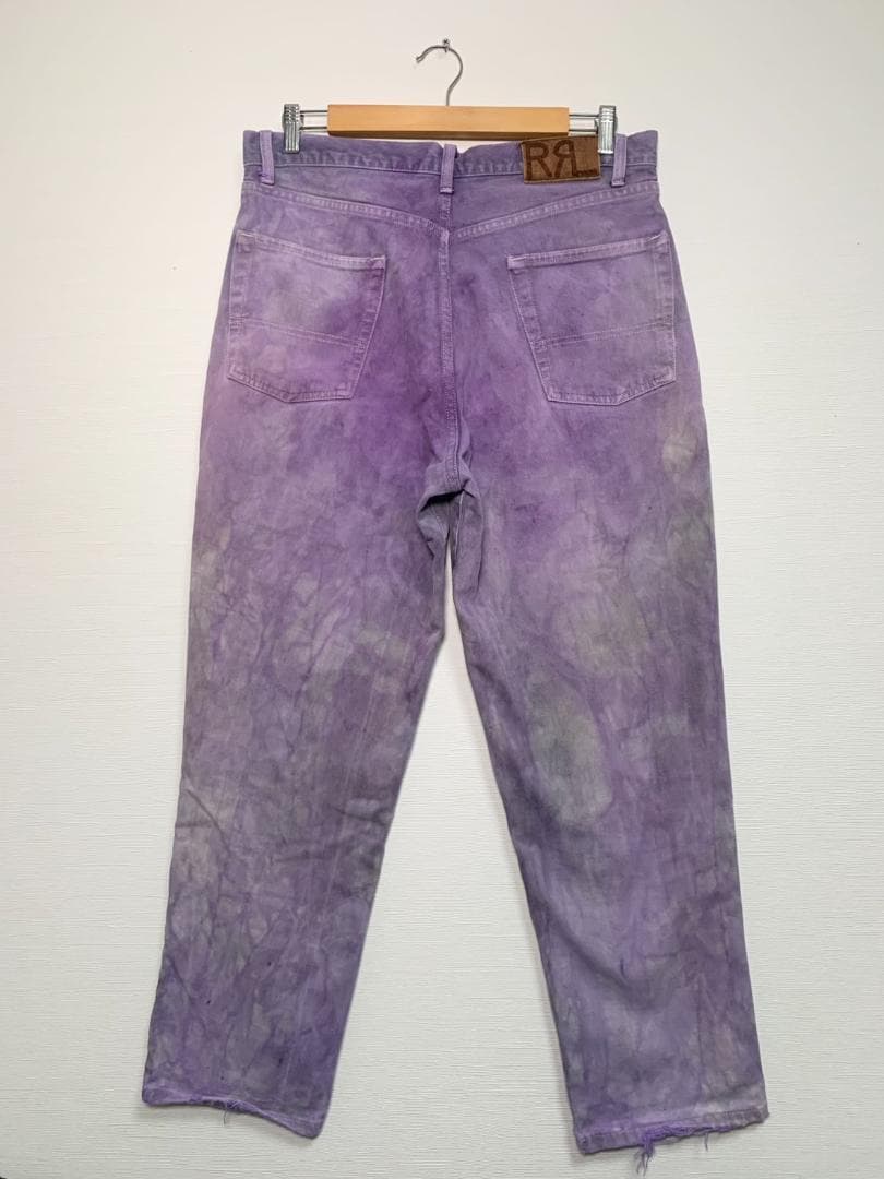 [90s RRL] むら染め カラーデニムパンツ 34 革パッチ パープル系