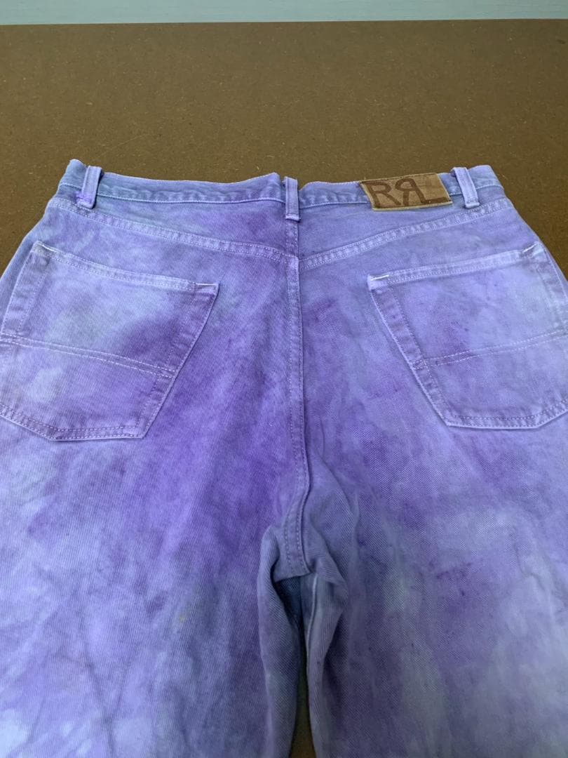 [90s RRL] むら染め カラーデニムパンツ 34 革パッチ パープル系