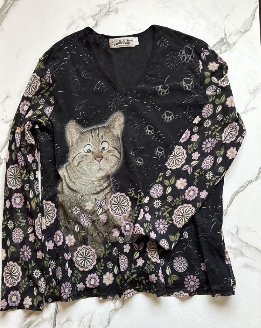 クニオコレクション　レディース　黒　Ｌ　猫柄