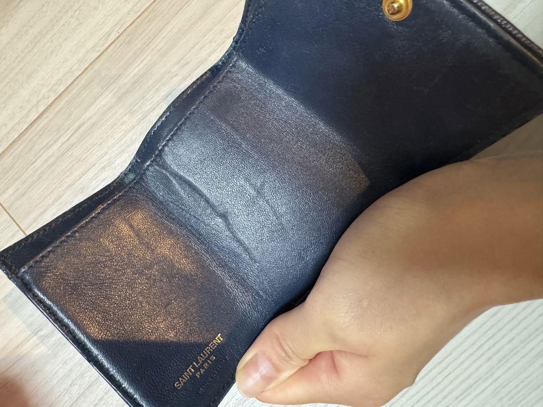美品◇サンローラン コンパクトウォレット 財布 ネイビー 三つ折り財布 SAINT LAURENT 三つ折り財布 ネイビー YSL