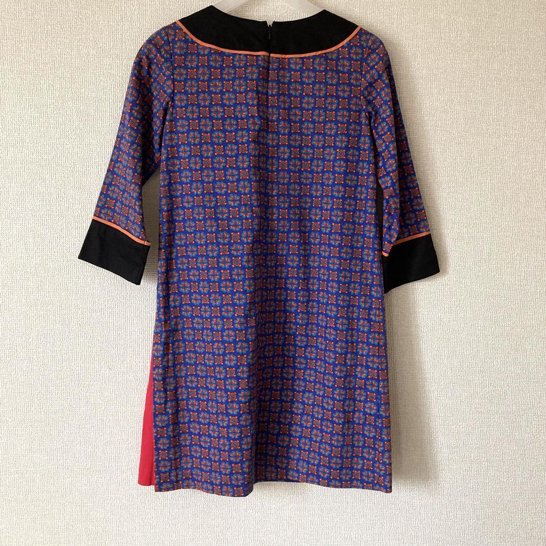LAURA ASHLEY 総柄　ワンピース 7分袖 ひざ丈 クローバー　S