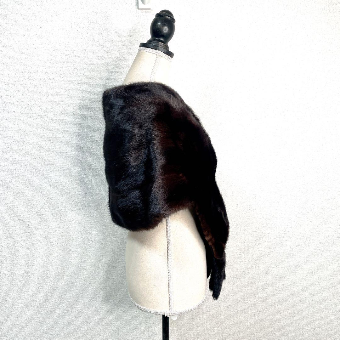美品【マホガニーミンク】大判 ティペット リアルファー 毛皮 MINK マフラー