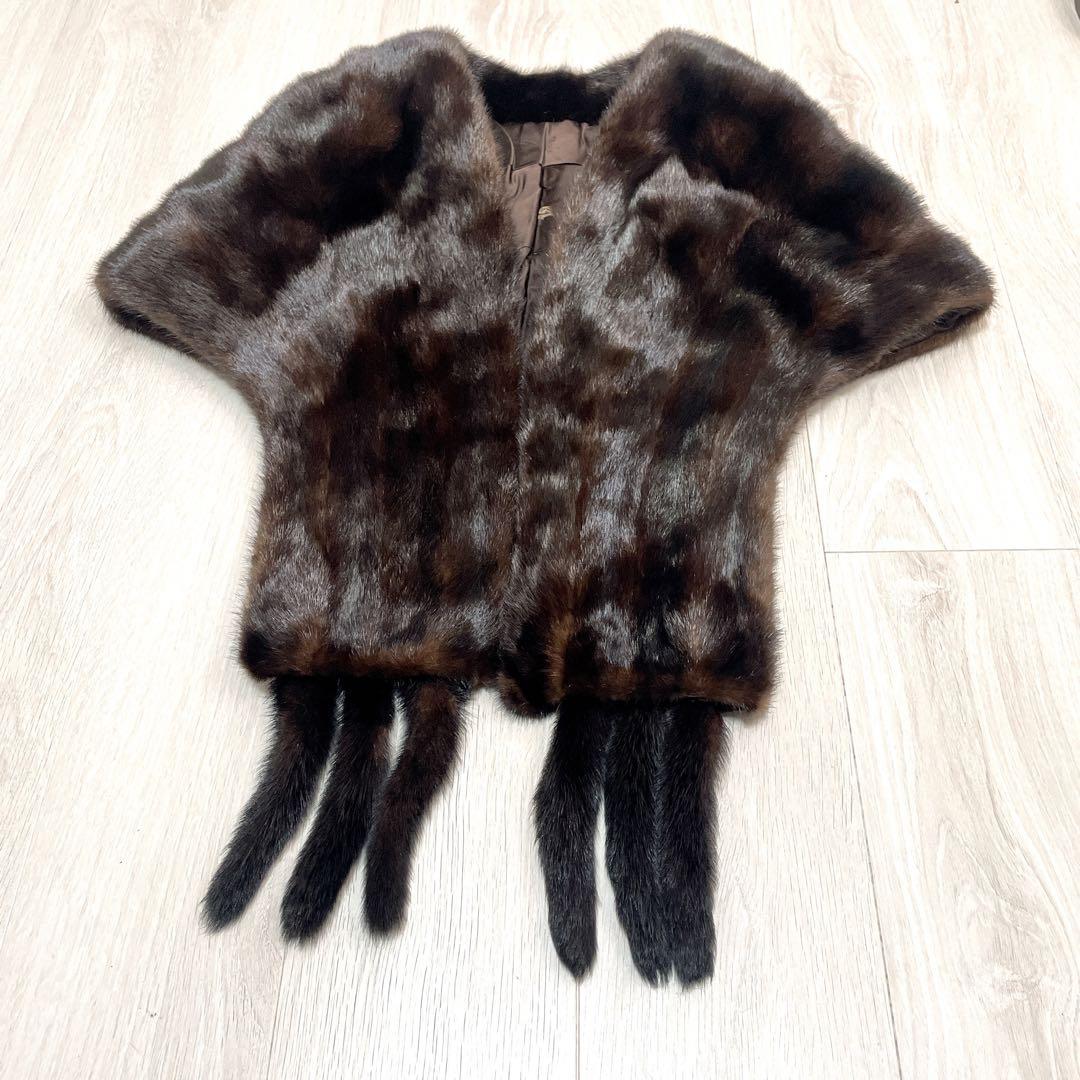 美品【マホガニーミンク】大判 ティペット リアルファー 毛皮 MINK マフラー