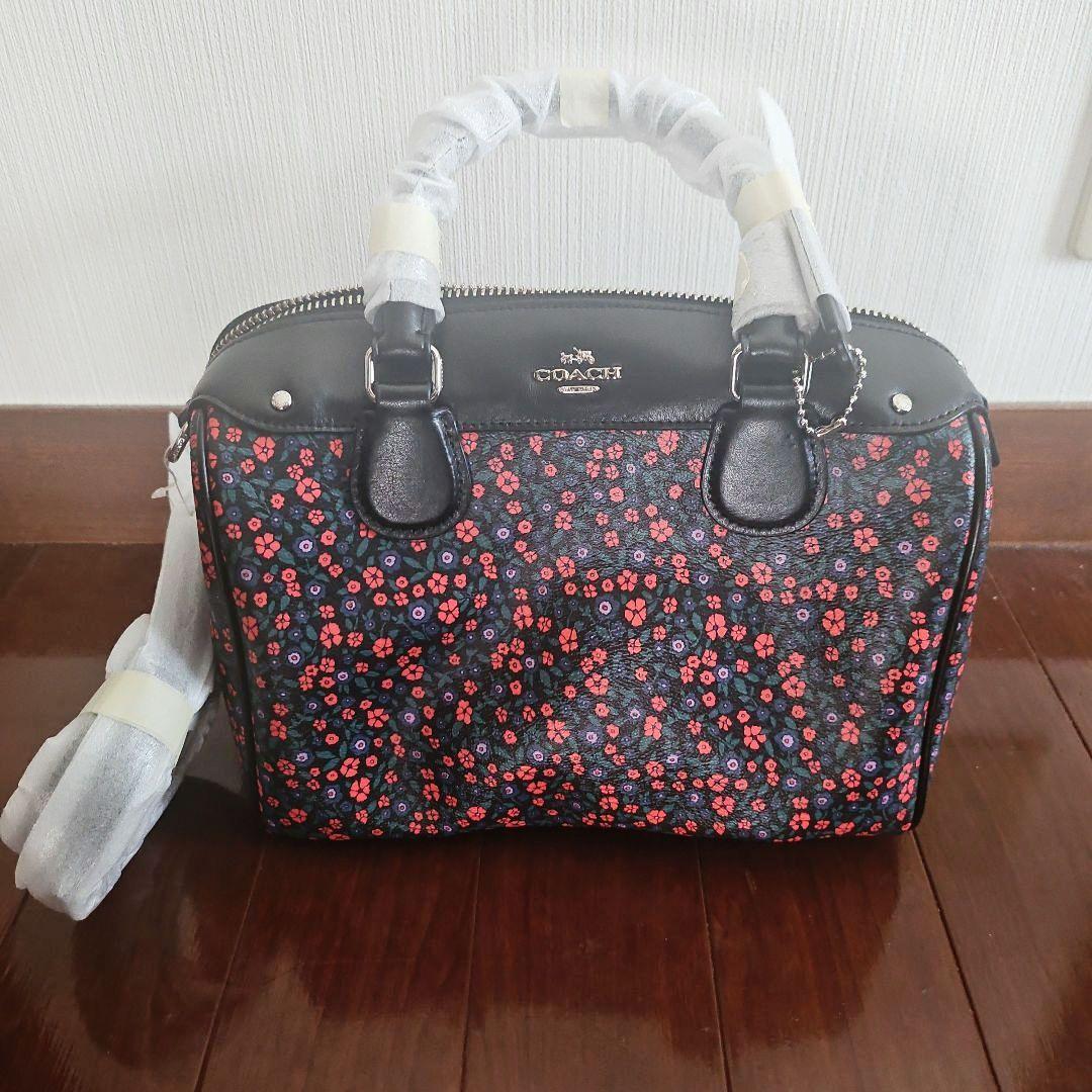 【美品】COACH(コーチ) 花柄 ボストンバッグ 黒
