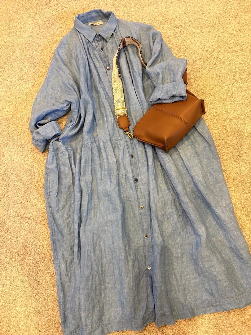 ichi Antiquites　麻100%　ロングワンピース　Aライン　七分袖 ichi Antiquites 麻100% ロングワンピース Aライン 七分袖