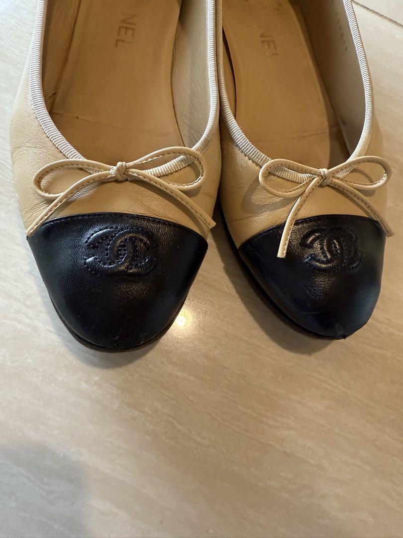 CHANEL バレエフラットシューズ ベージュ/ブラック　39 1/2