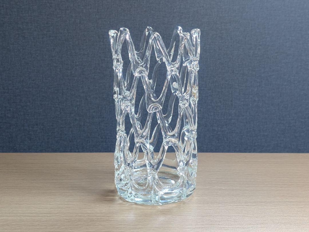 IWATA 岩田ガラス 透明 網目造形 花瓶 草月流